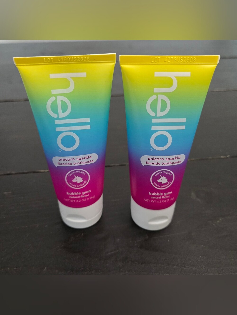 hello Unicorn Sparkle Kids Fluoride Toothpaste Natural Bubble Gum Flavor Sealed